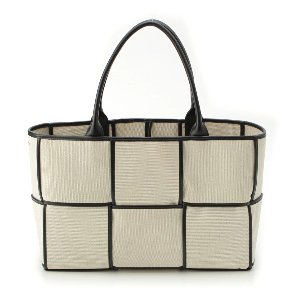 Bottega Veneta Canvas Intrecciato Arco Tote Bag White Black